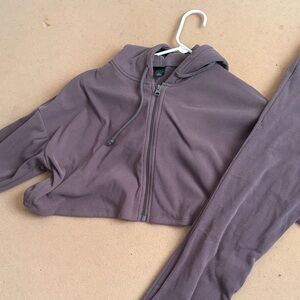Brown Zip-Up Hoodie and Pants Set